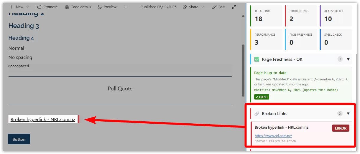 Chrome Extension SharePoint Page Checker - find broken links