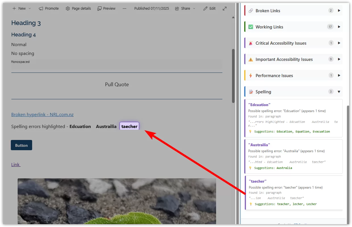Chrome Extension SharePoint Page Checker - find spelling errors