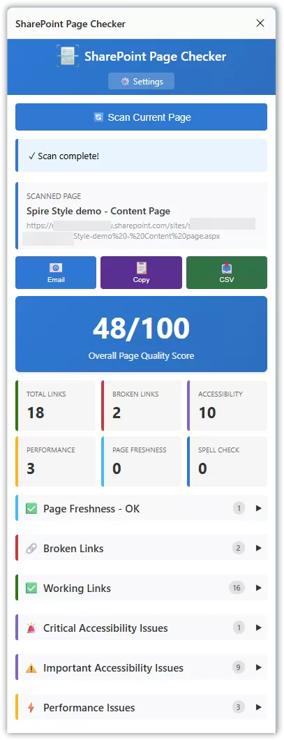 Chrome Extension SharePoint page checker